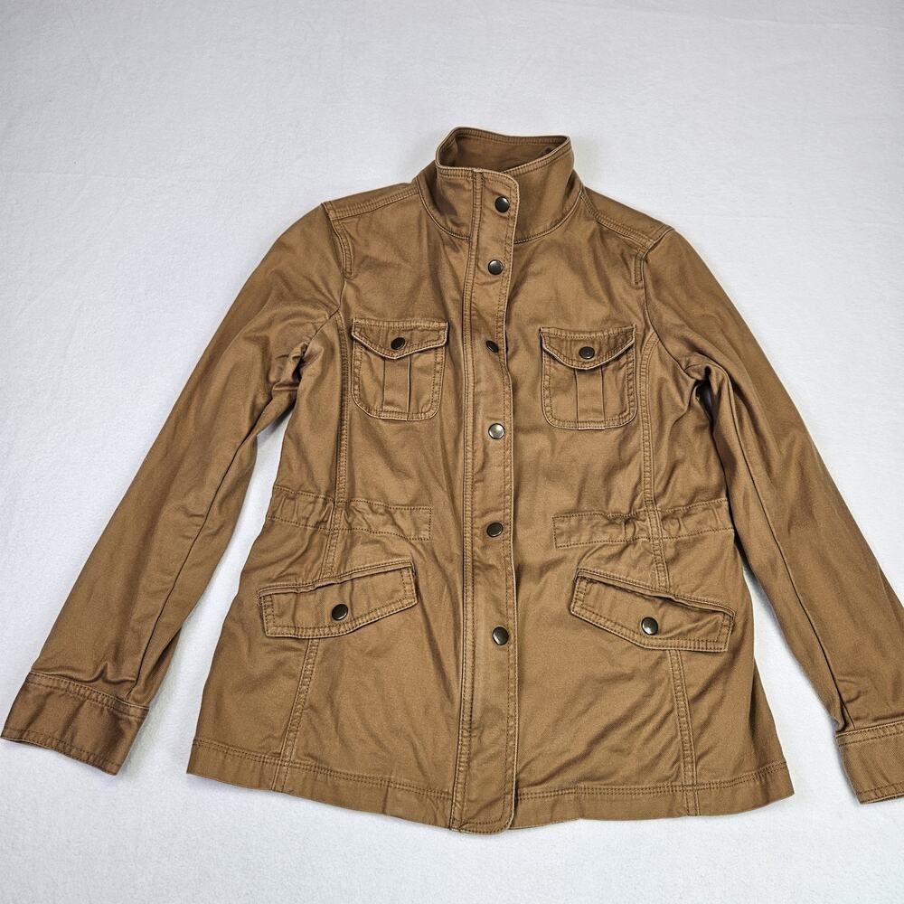 Talbots Safari Jacket Womans XS Camel Brown Twill Cotton Stretch Utility Outdoor - Picture 10 of 16